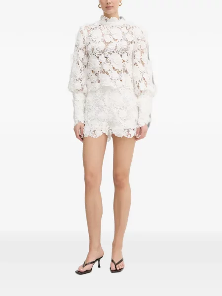 Bluză Bardot cu model floral din dantelă alb