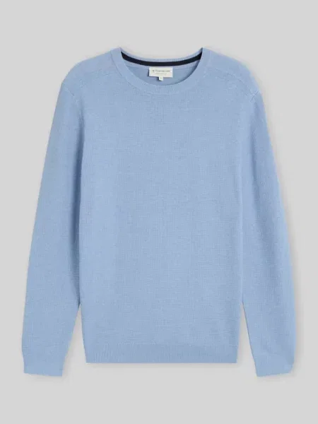 Sweter o kroju regular fit z okrągłym dekoltem i kołnierzem crew neck Tom Tailor niebieski