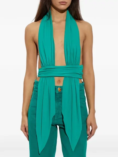 Top Christopher Esber drapat cu gât halter verde