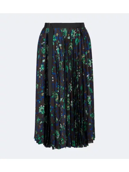 Fustă midi Sacai cu model floral maro