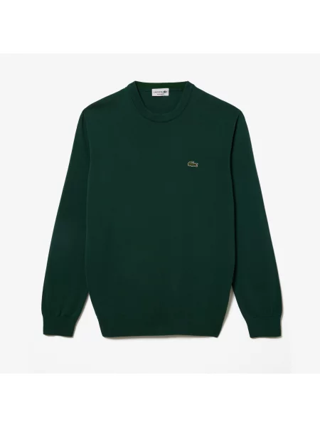 Lacoste Monochromatyczny Sweter Z Okrągłym Dekoltem zielony