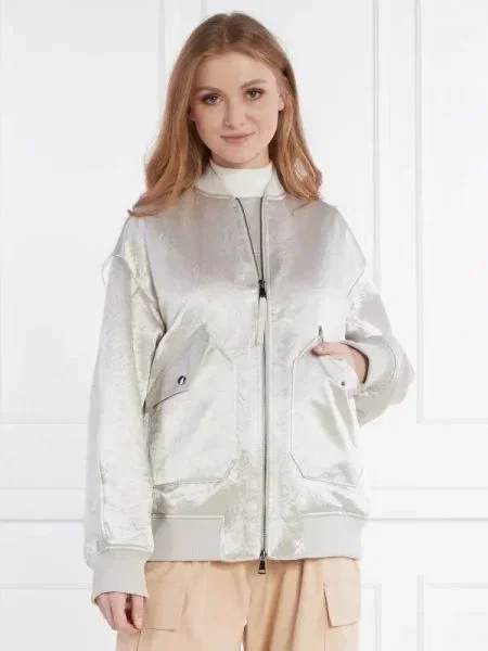 Max Mara Leisure De satin geacă bomber | Oversize fit cu adaos de lână argintiu
