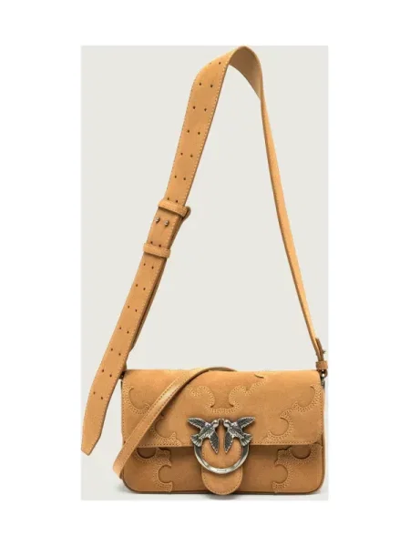 Pinko Geantă pe umăr LOVE ONE SLOUCHY MINI | piele întoarsă maro
