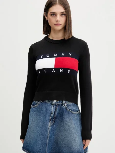 Tommy Jeans Pulover Flag negru