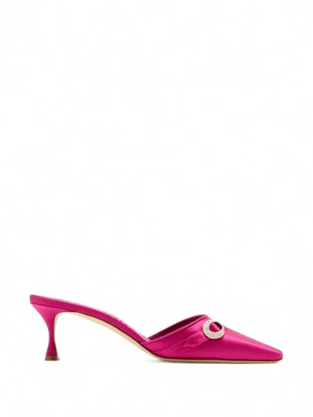 Papuci tip mules Manolo Blahnik din satin roz