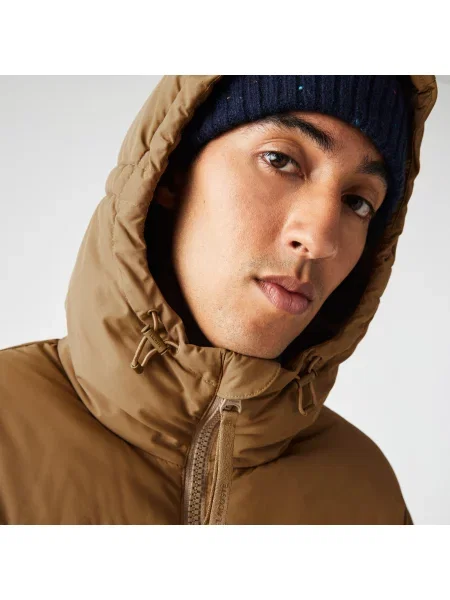 Lacoste Pikowana Wodoodporna Krótka Kurtka brązowa