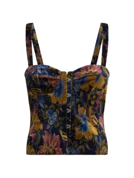 Top Etro de catifea cu model floral albastru