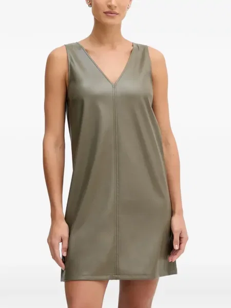 Rochie mini Benetton din piele cu decolteu în V verde