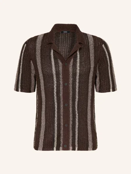 Reiss Pletená Košile Farin Slim Fit tmavě hnědá / hnědá béžová