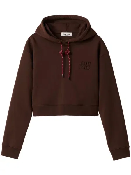 Флийс суичър с качулка Miu Miu кафяво