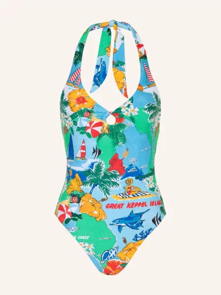 Seafolly Plavky S Vázáním Za Krkem Viva Vacation tmavě modrá zelená červená