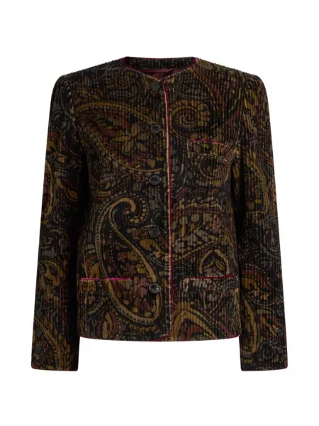 Geacă Etro de catifea cord cu model floral negru