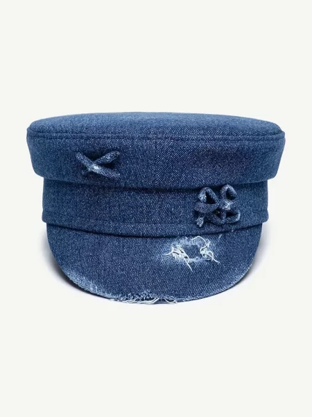 RUSLAN BAGINSKIY czapka damska jeansowa Distressed Denim Baker Boy Cap niebieska