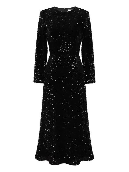 Rochie midi Post Meridiem cu paiete de catifea până la genunchi negru