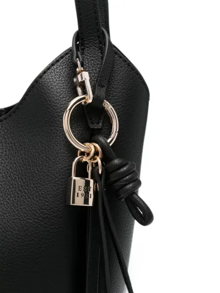Кожена чанта Guess с автограф черно
