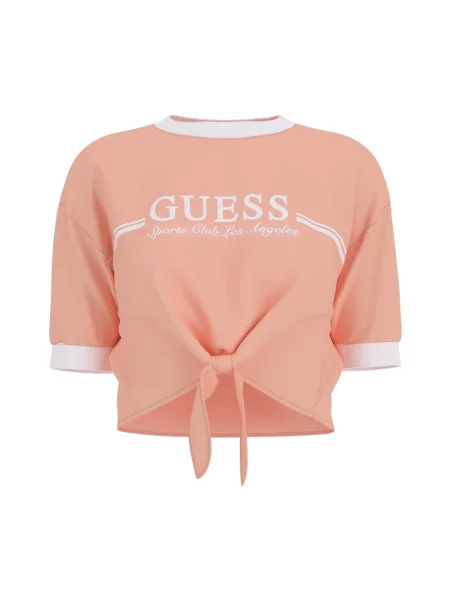 Guess Koszulki Kobieta Różowy M Logo Court Top Rose Print pomarańczowa