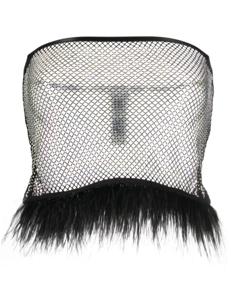 Top Patrizia Pepe w piórka z siateczką czarny