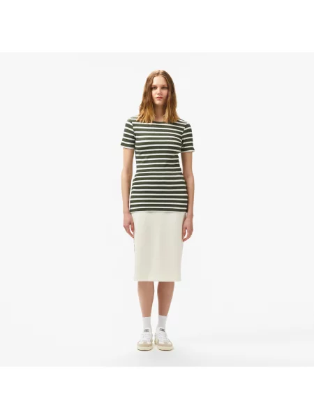 Lacoste T-Shirt Z Okrągłym Dekoltem W Paski Slim Fit Ciemnozielony zielony