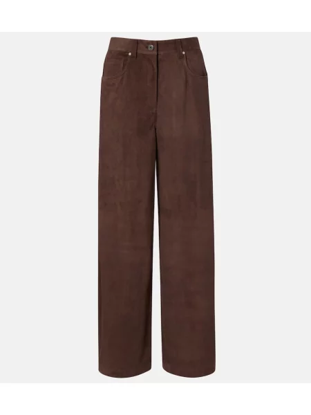 Pantaloni Brunello Cucinelli din piele de căprioară maro