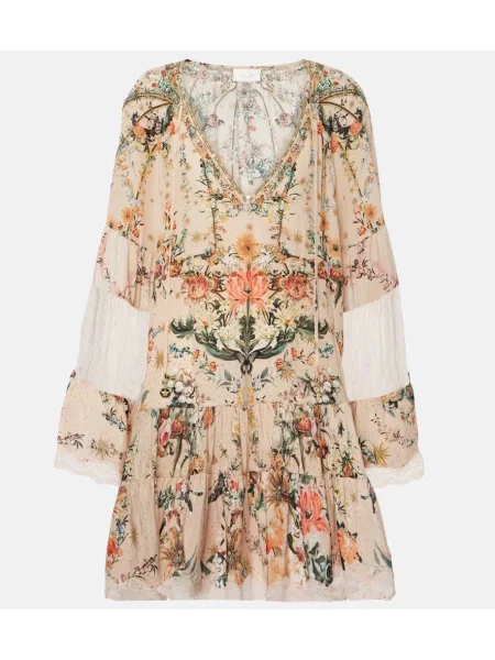 Svilen cvetlična obleka Camilla s cvetličnim vzorcem