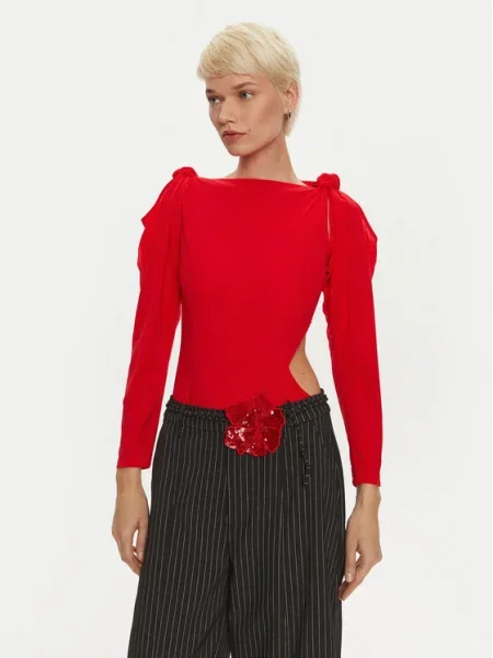 Боди Rotate дамско с голи рамене червено