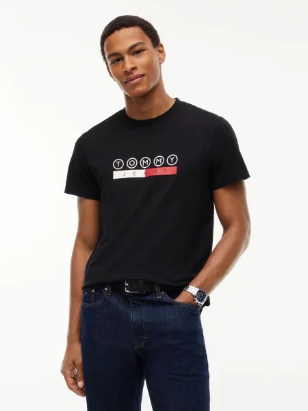 Tommy Jeans Tričko DNA PLAY červená biela čierna