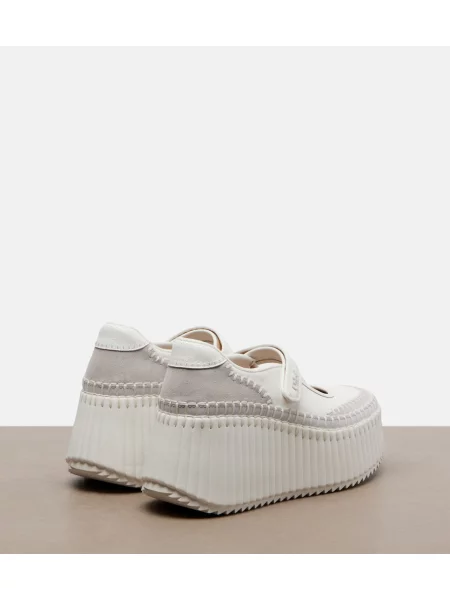 Sneakerși Chloé Nama din piele de căprioară cu platformă alb