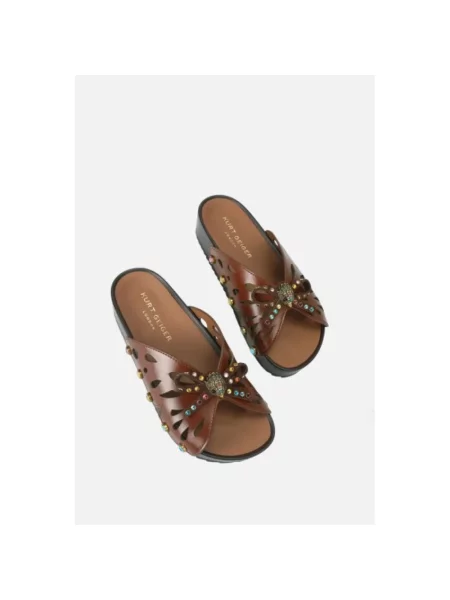 Klapki Kurt Geiger skórzane bez obcasa boho brązowe