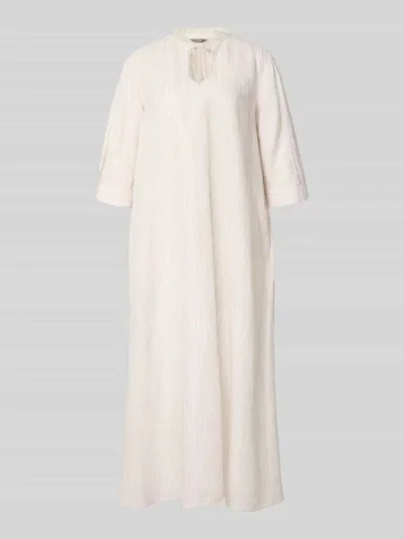Sukienka midi z mieszanki lnu i bawełny z rękawem o dł. Mm By Max Mara beżowa