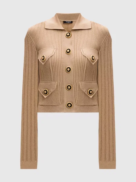 Кардиган з ажурним тканим логотипом Balmain чорний