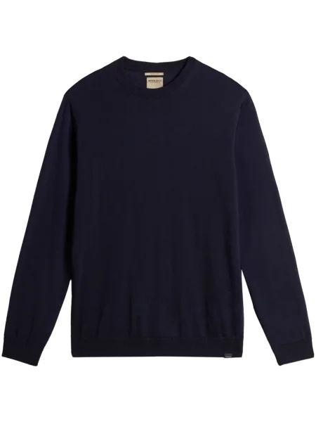 Pulover Woolrich de lână cu decolteu în U albastru