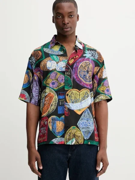 Desigual cămașă LIMA cu guler clasic relaxed negru