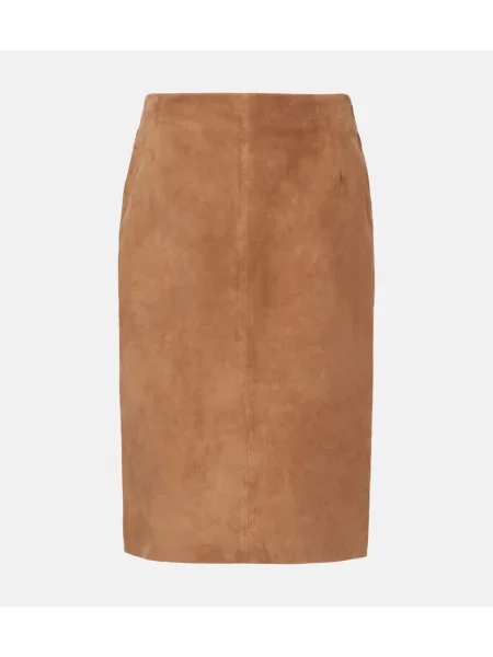 Fustă tip creion Nour Hammour din piele de căprioară maro