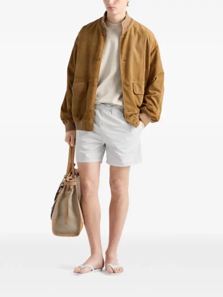 Slip de baie Prada din țesătură twill alb