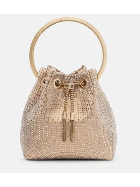 Geantă bucket Jimmy Choo din satin auriu