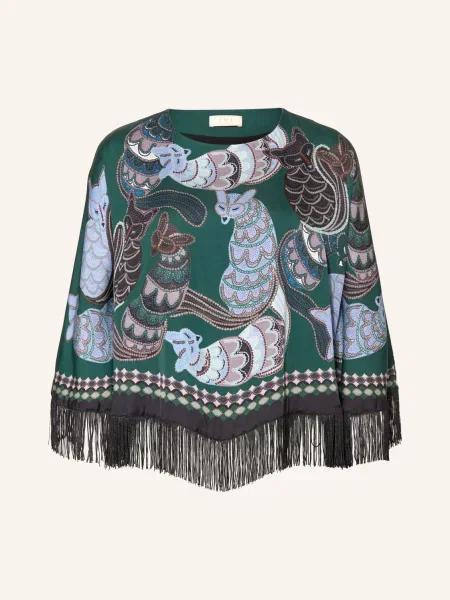 Ivi Collection Pončo S Hedvábím zelená / tmavě modrá