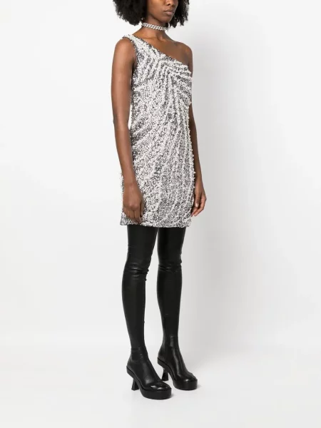 Rochie mini Givenchy cu un umăr gol de costum mini argintiu