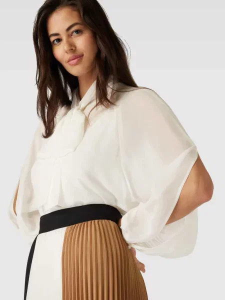 Bluzka z wiązaniem pod szyją i elastycznymi zakończeniami rękawów model ‘FASCINO’ Max Mara Studio biała