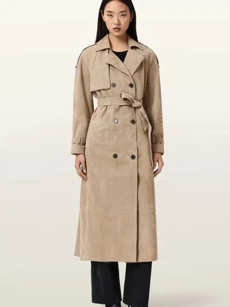 AllSaints trencz zamszowy REED SUEDE beżowy