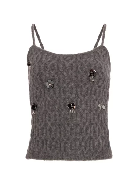 Top Fracomina cu model floral tricotate gri