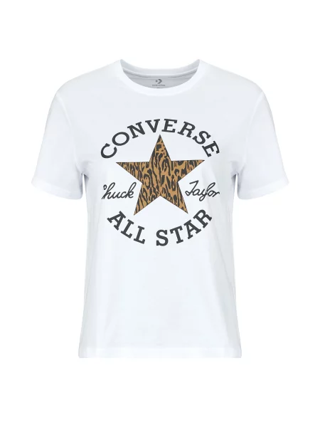 Majica z grafičnim vzorcem Converse s potiskom s kratkimi rokavi z živalskim vzorcem bela