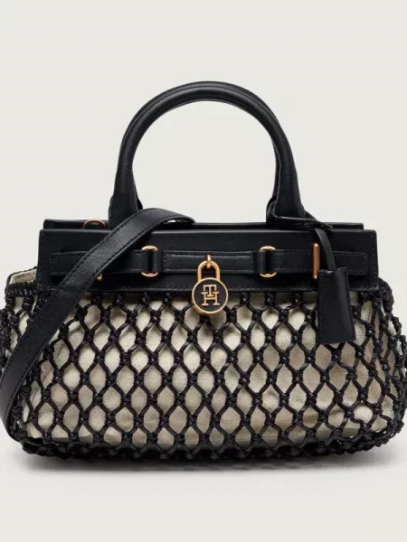 Geantă Tommy Hilfiger American Icon Mini Tote Macrame negru