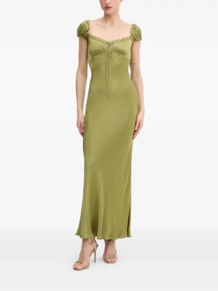 Rochie maxi Bardot din dantelă verde