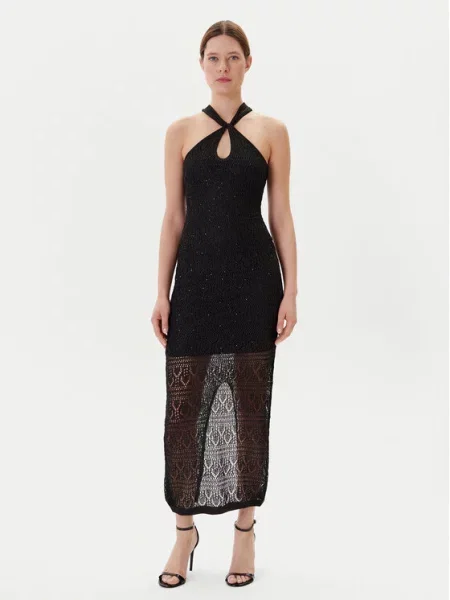 Pletena obleka Guess črna