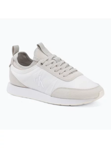 Încălțăminte pentru bărbați Calvin Klein Retro Runner Sock Laceup Mix mat bright white/light grey alb