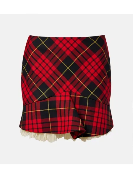 Fustă Mcqueen în carouri cu volane roșu