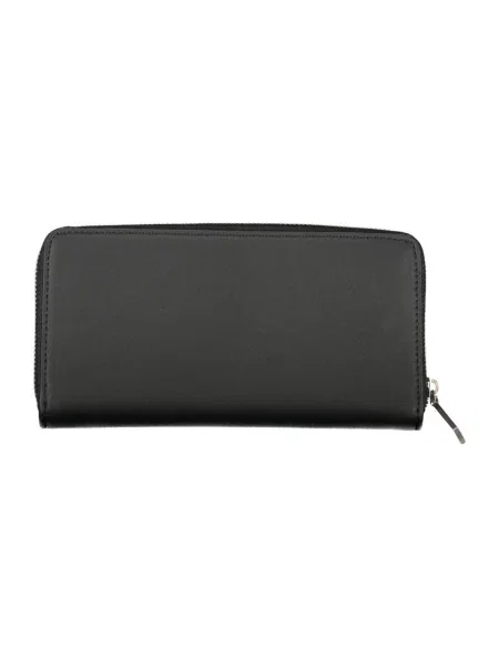 Duży lniany portfel Calvin Klein elegancki czarny
