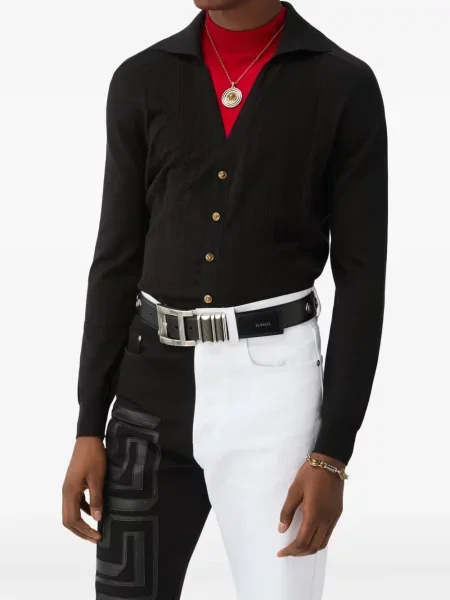 Tricou polo Versace de mătase negru
