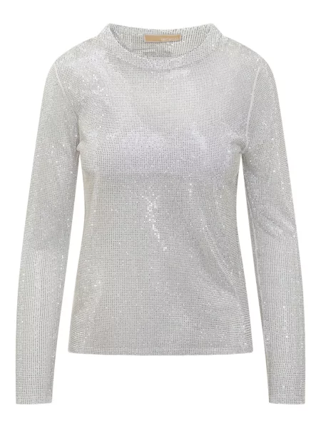 Top Michael Michael Kors cu paiete de costum cu decolteu rotund argintiu