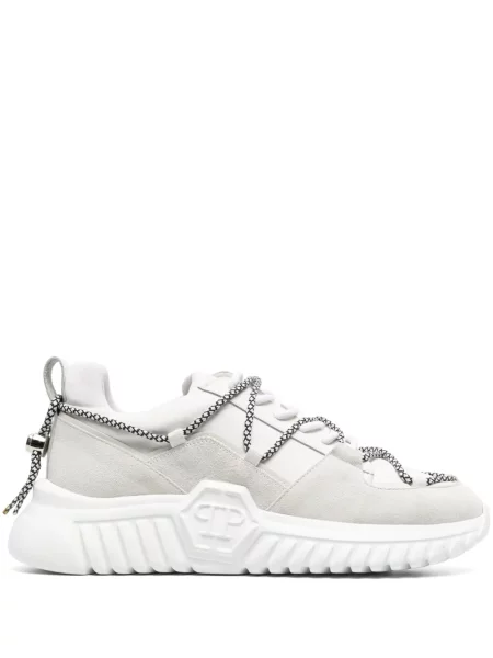 Sneakerși Philipp Plein din piele de căprioară alb